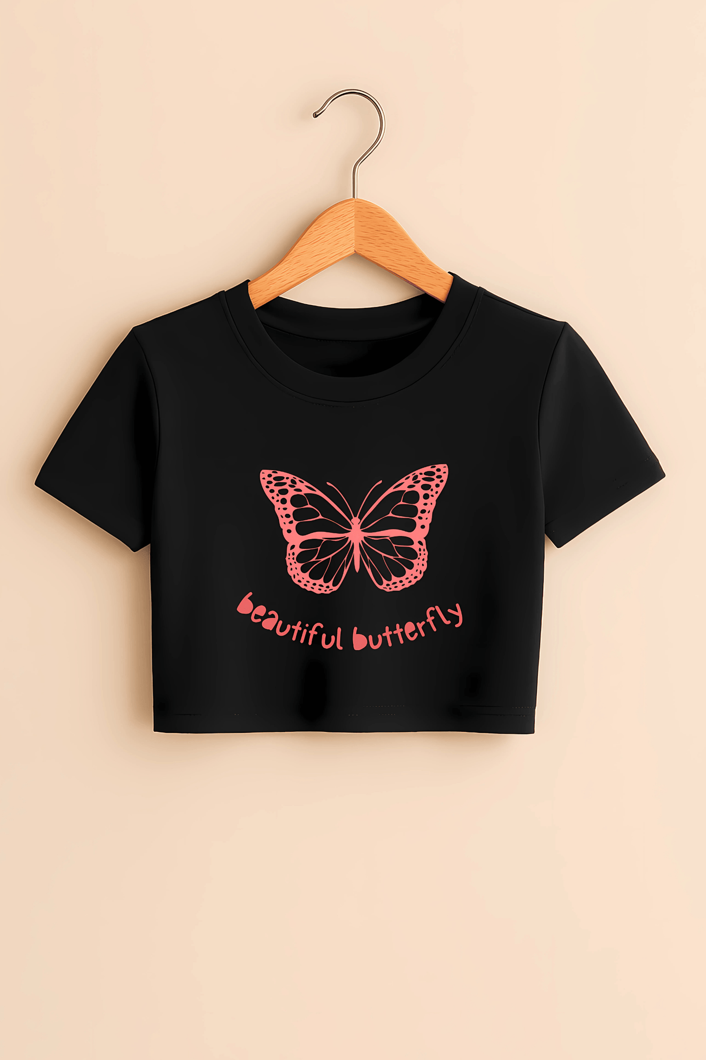 "Beautiful Butterfly" Crop Top in Black - The Vibed Vines