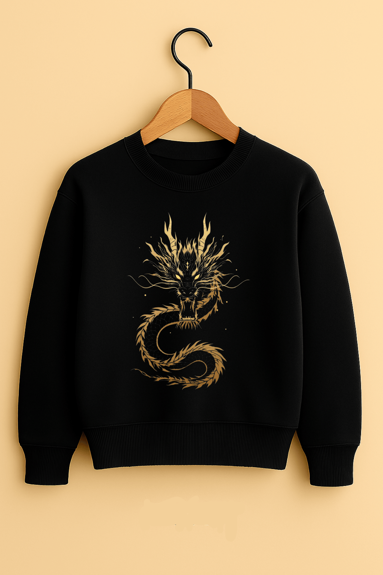 Black Oversized Gold Dragon Sweatshirt – Unisex Streetwear by The Vibed Vines