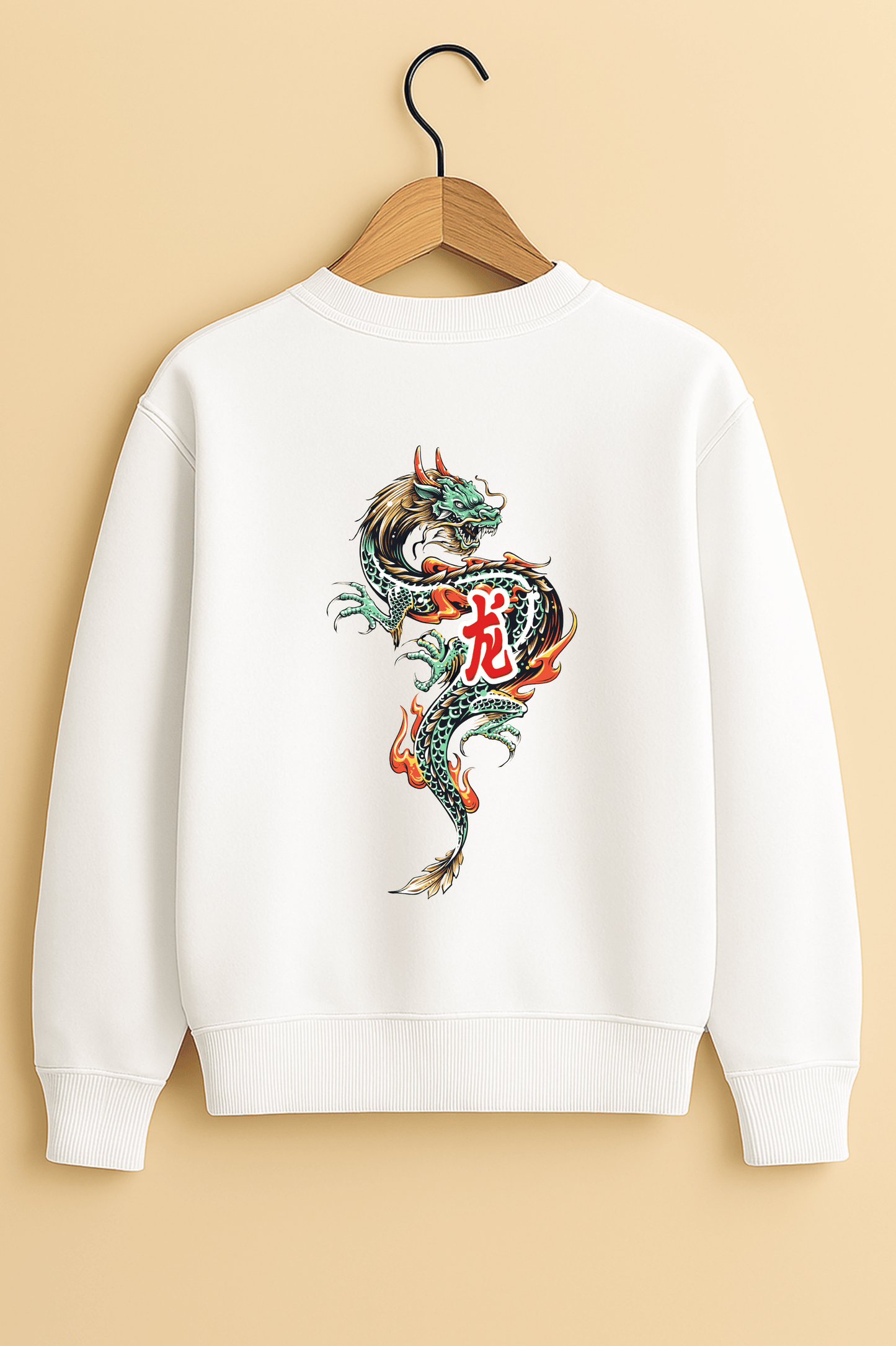White Oversized Chinese Dragon Sweatshirt – Unisex Streetwear by Vibed Vines