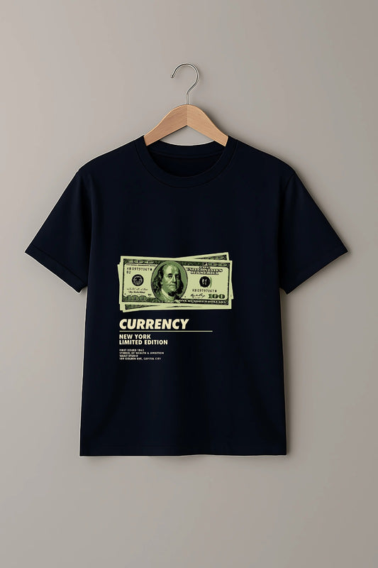"Currency" Graphic T-Shirt in Navy Blue
