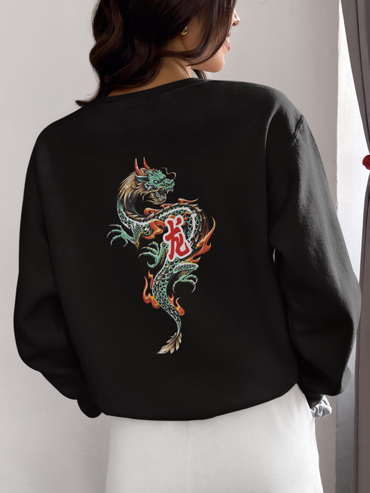Black Oversized Chinese Dragon Sweatshirt – Unisex Streetwear by The Vibed Vines
