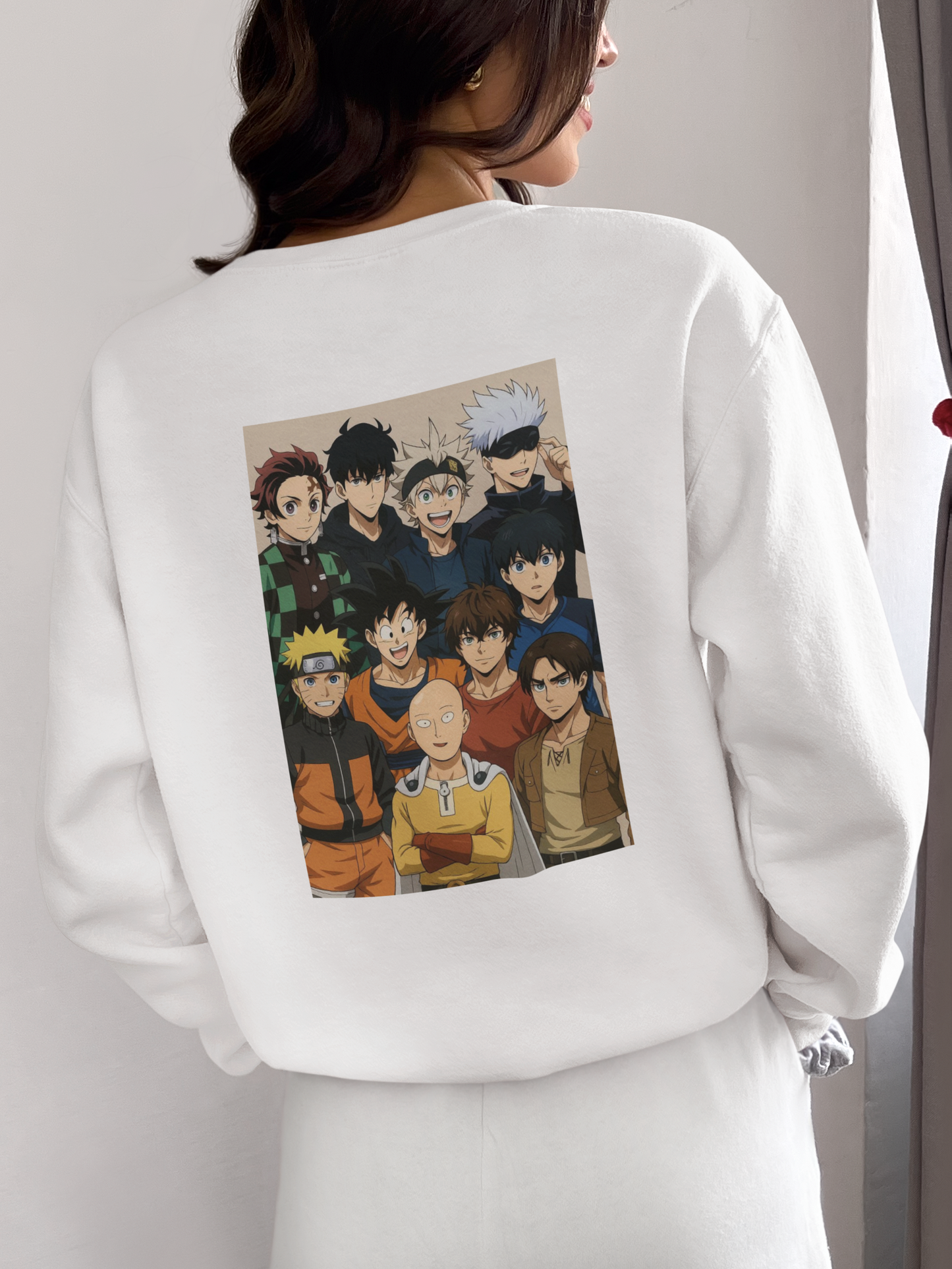 White Oversized Anime Legends Sweatshirt – Unisex Streetwear by Vibed Vines