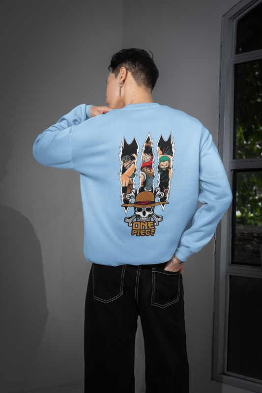 Baby Blue Oversized One Piece Usopp, Luffy & Zoro Sweatshirt – The Vibed Vines