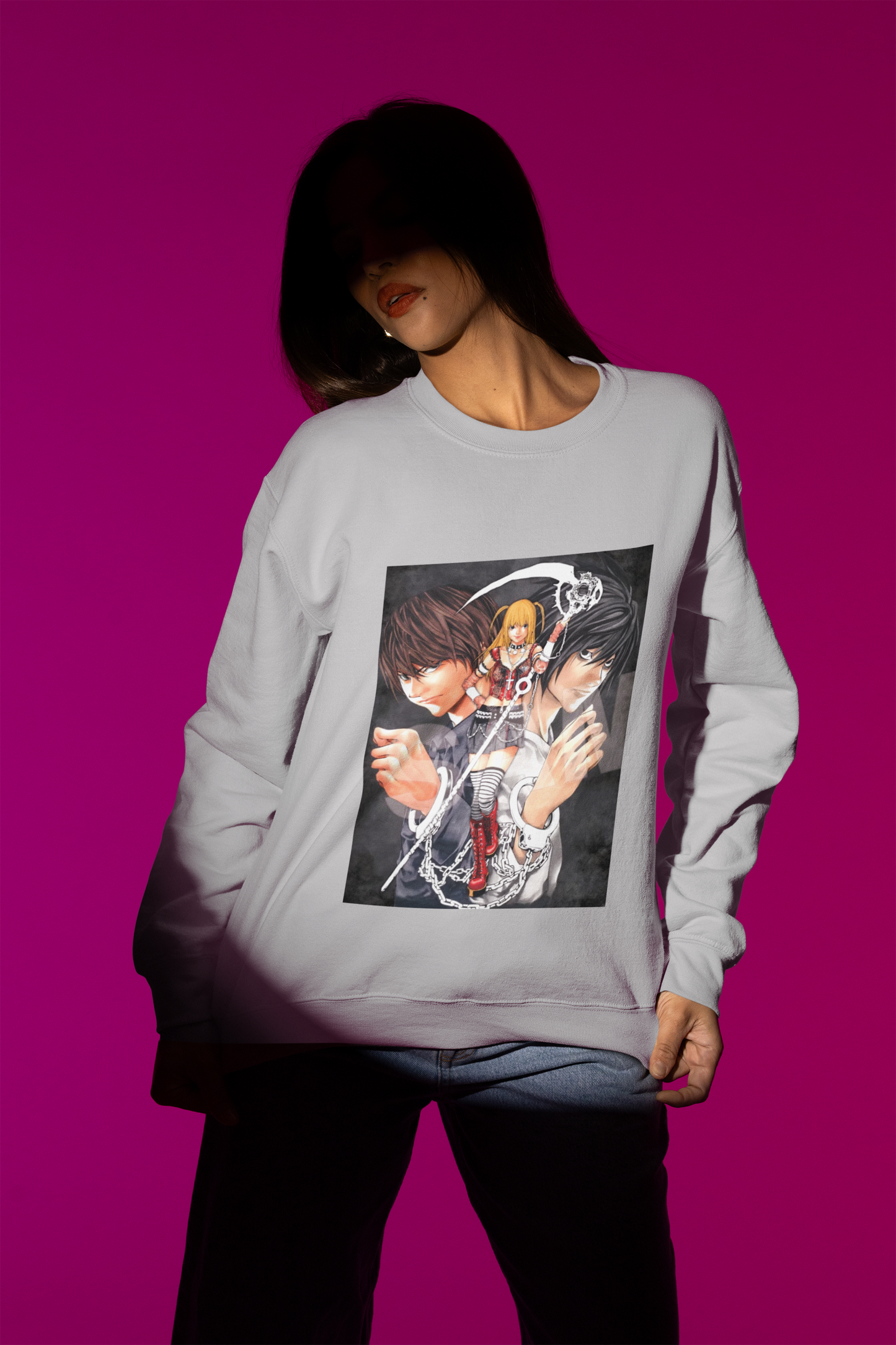 Grey Oversized Death Note Sweatshirt – Unisex Anime Streetwear