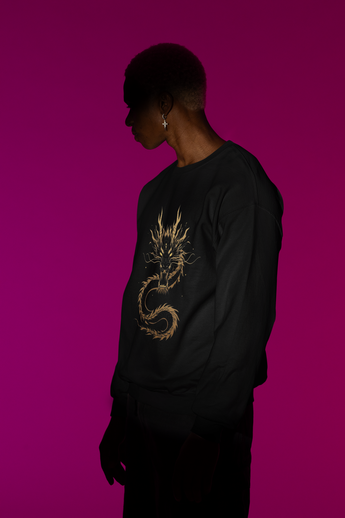 Black Oversized Gold Dragon Sweatshirt – Unisex Streetwear by The Vibed Vines