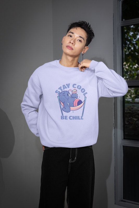 “Stay Cool, Be Chill” Seal Graphic Sweatshirt – Lavender
