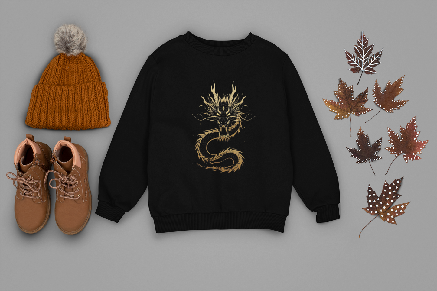 Black Oversized Gold Dragon Sweatshirt – Unisex Streetwear by The Vibed Vines