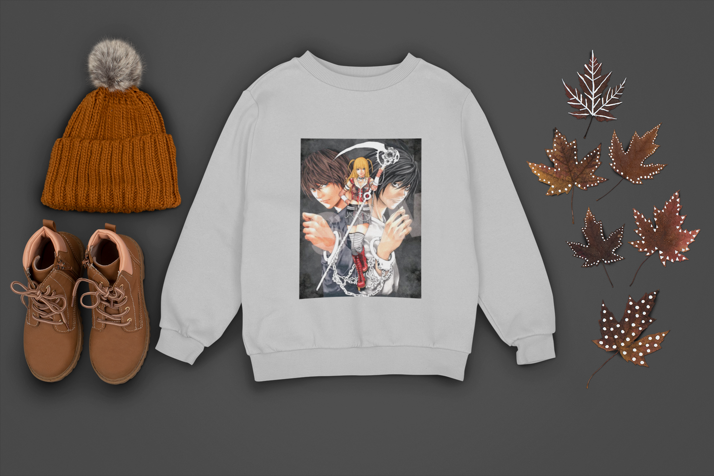 Grey Oversized Death Note Sweatshirt – Unisex Anime Streetwear