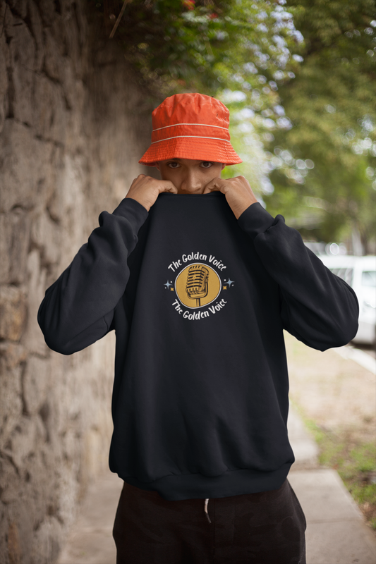 Navy Blue Oversized Sweatshirt – “The Golden Voice” Graphic Streetwear