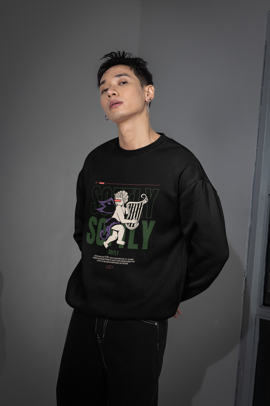 “Softly” Angel Graphic Sweatshirt – Black