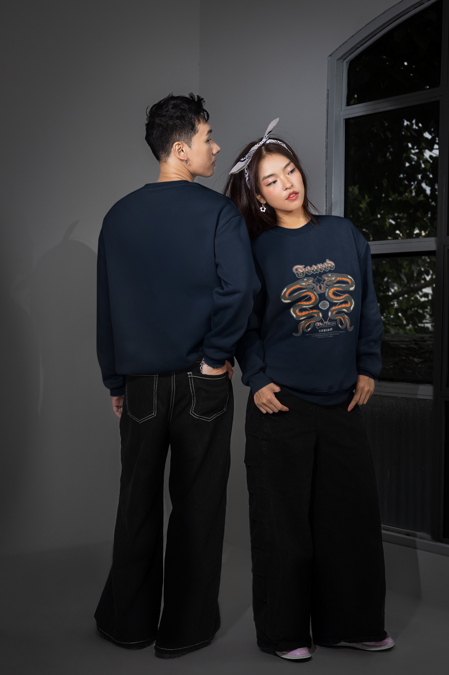 “Feared System” Snake Graphic Sweatshirt – Navy Blue