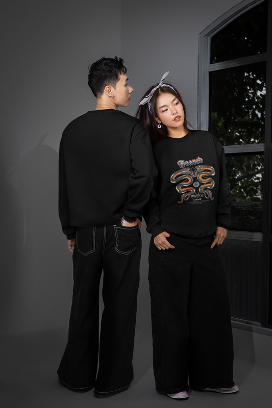 “Feared System” Snake Graphic Sweatshirt – Black
